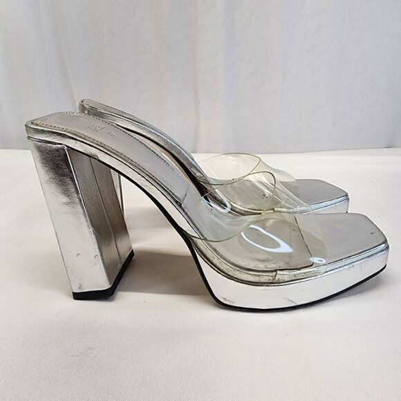 Zara Clear Platform Chucky Heels Women Size 9.5UD 40EU Metallic Sliver Retro - Picture 8 of 12